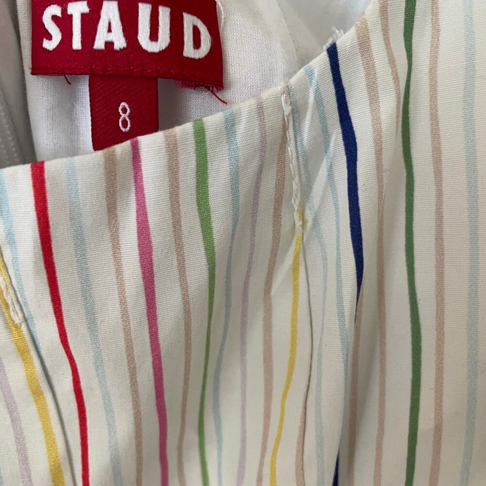 STAUD White Mini Dress with Multicolor Pinstripe Detail - Picture 7 of 10
